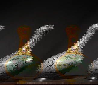 A Pair of Rare Cloisonne Pine and Crane Pattern Vases (1 of 9)