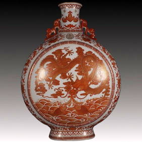 A Huge Iron-Red Painted Gold Dragon Pattern Double-Ears Vase (1 of 9)
