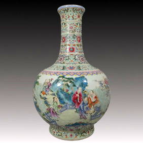 A Rare Famille-Rose Landscape and Figure Pattern Vase (1 of 9)