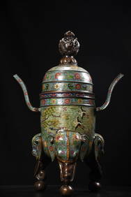 A Huge Cloisonne Pine and Crane Pattern Double-Ears and Tripod Censer (1 of 9)