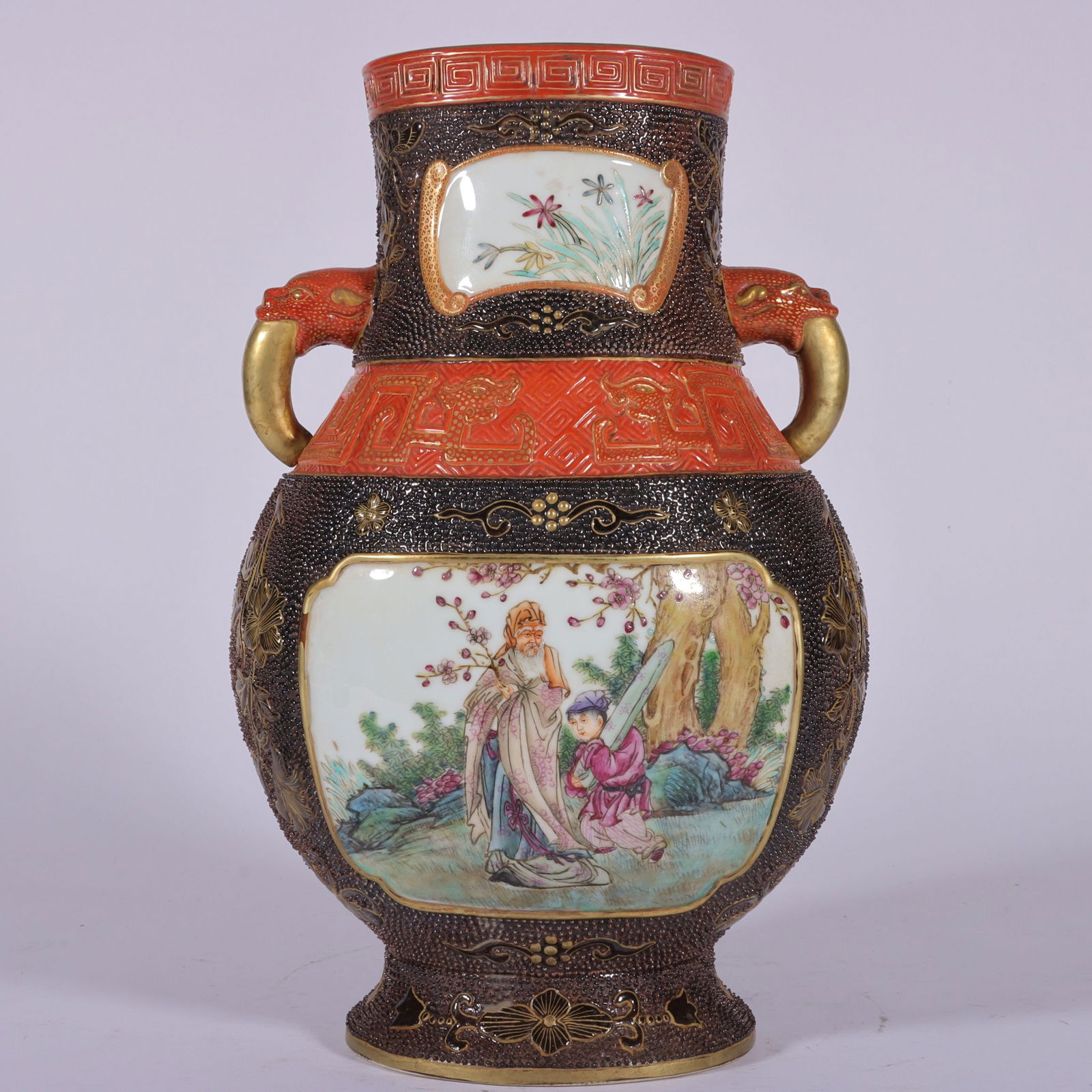 A Exquisite Famille-Rose Outline in gold Character and Story Pattern  Flower Pattern Double-Ears (1 of 9)