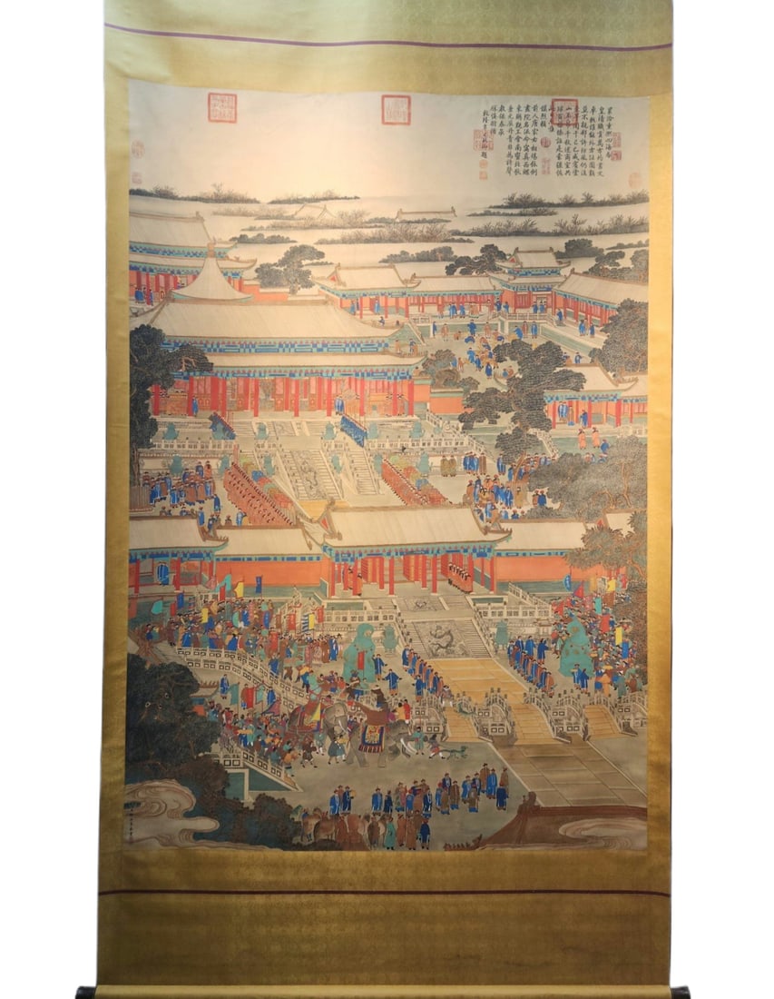 A Chinese Vertical Scroll Ink Painting of Figure on Silk,Lang Shining (1 of 13)