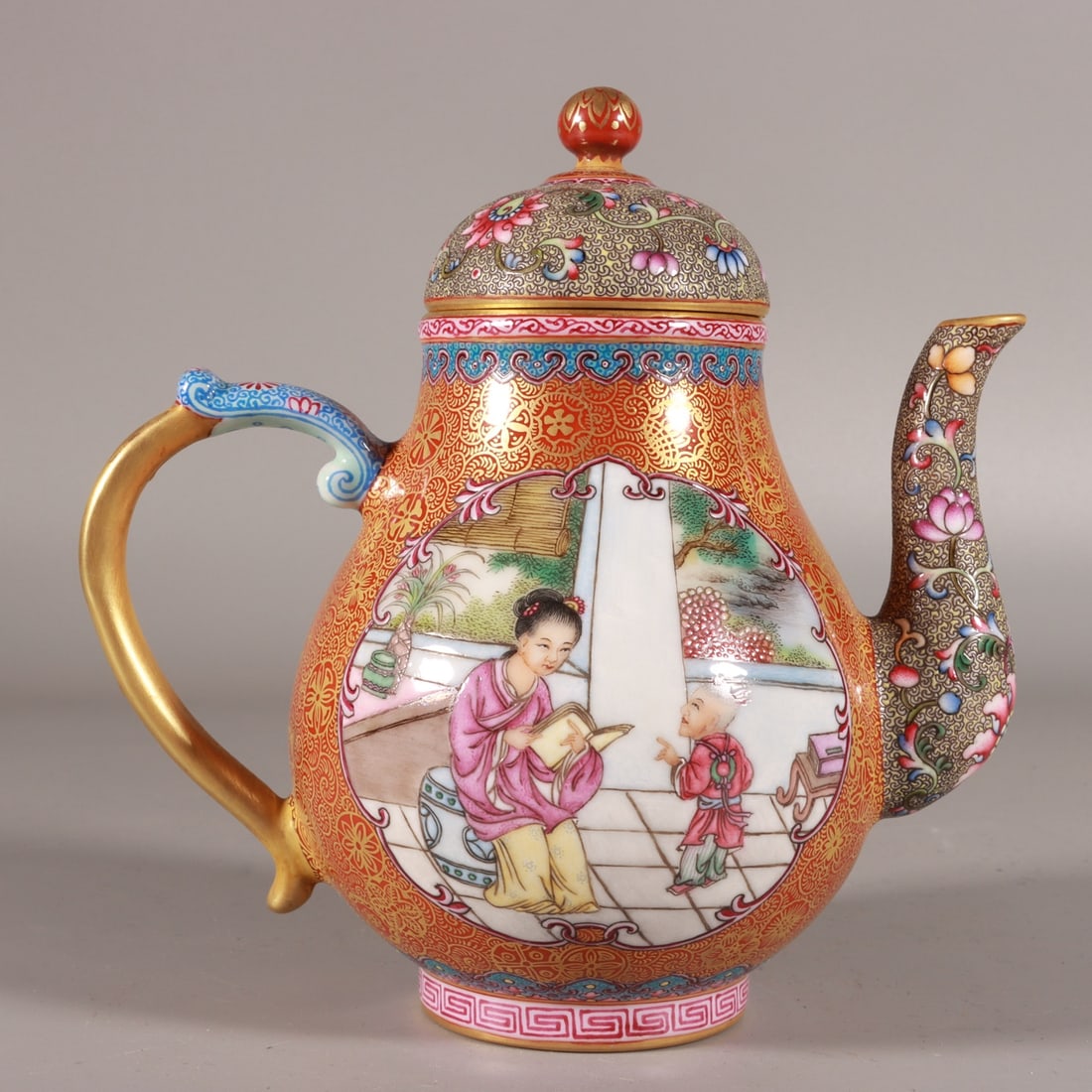 A Exquisite Famille-Rose Outline in gold Lotus Pattern Character and Story Pattern  Teapot  (1 of 9)
