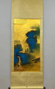 A Chinese Vertical Scroll Ink Painting of Landscape on Paper: A Chinese Vertical Scroll Ink Painting of Landscape on Paper Zhang da qian without frame size:130cmx64cm张大千泼墨山水金笺