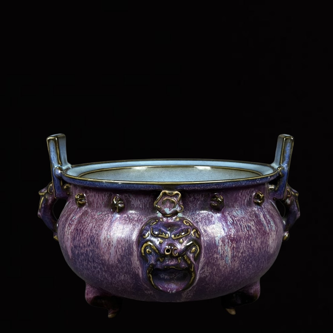 An Exquisite Jun yao Purple Glazed Beast-Face Pattern Double-Ears and Tripod Censer (1 of 9)