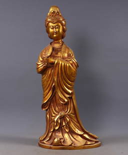 A Exquisite Gilt Bronze Figures Ornament : A Exquisite Gilt Bronze Figures Ornament Tang Dynasty, China Zhenguan Four-character Mark Size:36.5cmx16cmx11cm Weight:2000g铜鎏金仕女 中国唐代