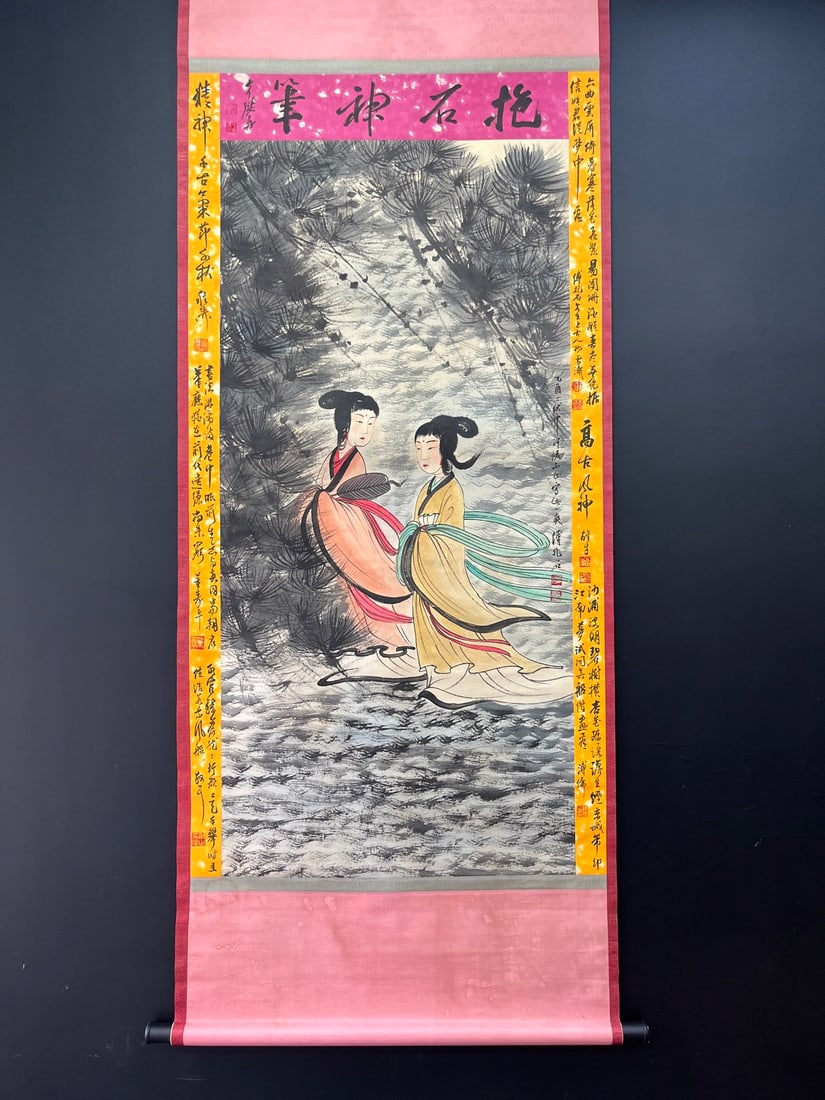 A Chinese Vertical Scroll Ink Painting of Figure on Paper,Fu Baoshi: A Chinese Vertical Scroll Ink Painting of Figure on Paper,Fu Baoshi,Size:76cmx148cm 一幅中国水墨人物画立轴,傅抱石