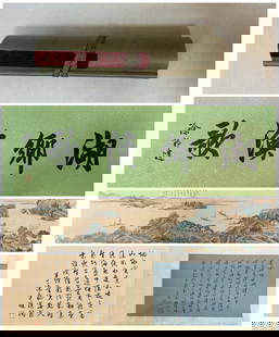 A Chinese Hand Scroll Ink Painting of Landscape and Figure on Silk: A Chinese Hand Scroll Ink Painting of Landscape and Figure on Silk Zhang da qian size:295cmx29cm张大千湖乡鱼歌