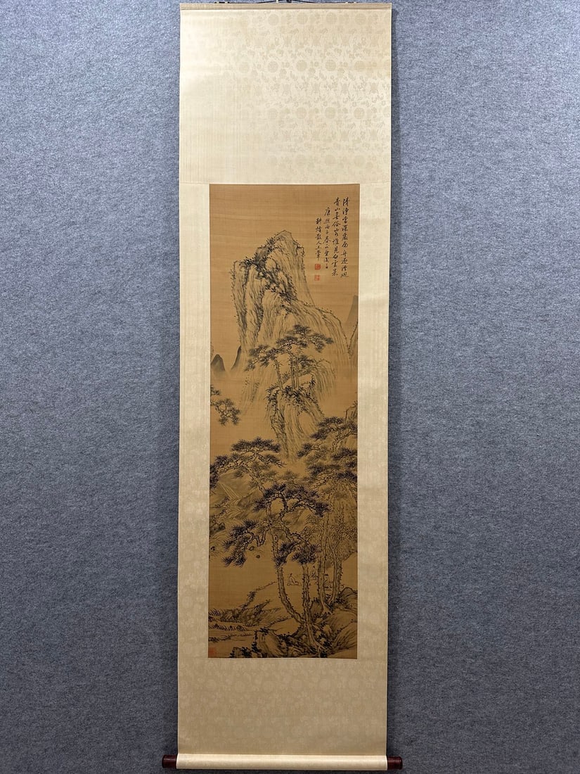 A Chinese Hand Scroll Ink Painting of Landscape and Figure on Silk: A Chinese Hand Scroll Ink Painting of Landscape and Figure on Silk Wang hui without frame size:44cmx139cm王翚山水人物 绢本立轴