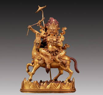 A Solemn Gilt Bronze Statue of Vajra: A Solemn Gilt Bronze Statue of Vajra,Ming Dynasty, China,Size:17.5cmx11cmx29cm,Weight:2570g &#38108;&#37775;&#37329;&#37329;&#21018;&#20687;&#65292;&#26126;&#20195;