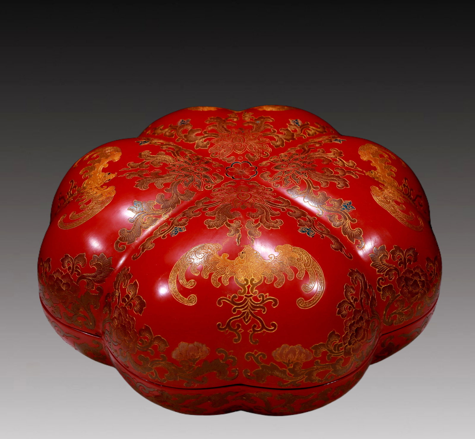 An Elaborate Lacquered Gilded 'Bat& Scrolling Lotus' Box (1 of 8)