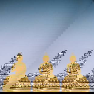 An Exquisite A Set of  Gilt Bronze Statue of Sakyamuni: An Exquisite A Set of Gilt Bronze Statue of Sakyamuni Ming Dynasty, China Yongle Six-character Mark Size:20cmx15cmx30cm Weight:1045g&#19968;&#22871;&#38108;&#37775;&#37329;&#22914;&#26469;&#20315;&#20