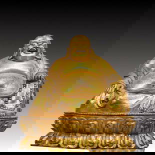A Solemn Gilt Bronze Statue of Maitreya Buddha: A Solemn Gilt Bronze Statue of Maitreya Buddha,Qing Dynasty, China,Size:12cmx8cmx13cm,Weight:1300g &#38108;&#37775;&#37329;&#24357;&#21202;&#20315;&#20687;,&#20013;&#22269;&#28165;&#20195;
