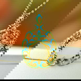 An Exquisite Sterling Silver-Gold Plated Inlaid White Jade Enamel Pendant: An Exquisite Sterling Silver-Gold Plated Inlaid White Jade Enamel Pendant &#32431;&#38134;&#38208;&#37329;&#38262;&#30333;&#29577;&#29648;&#29701;&#21514;&#22368;,