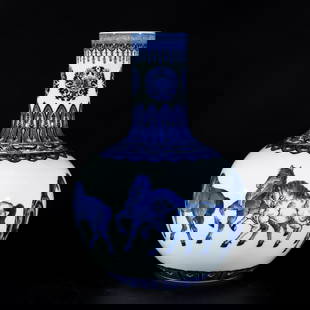 A Rare Blue and White Horse Pattern Vase: A Rare Blue and White Horse Pattern Vase,Qing Dynasty, China,Qianlong Six-character Mark,Size:37.5cmx26cm &#38738;&#33457;&#39567;&#39532;&#32441;&#29942;,&#20013;&#22269;&#28165;&#20195;,&#20094;&#38