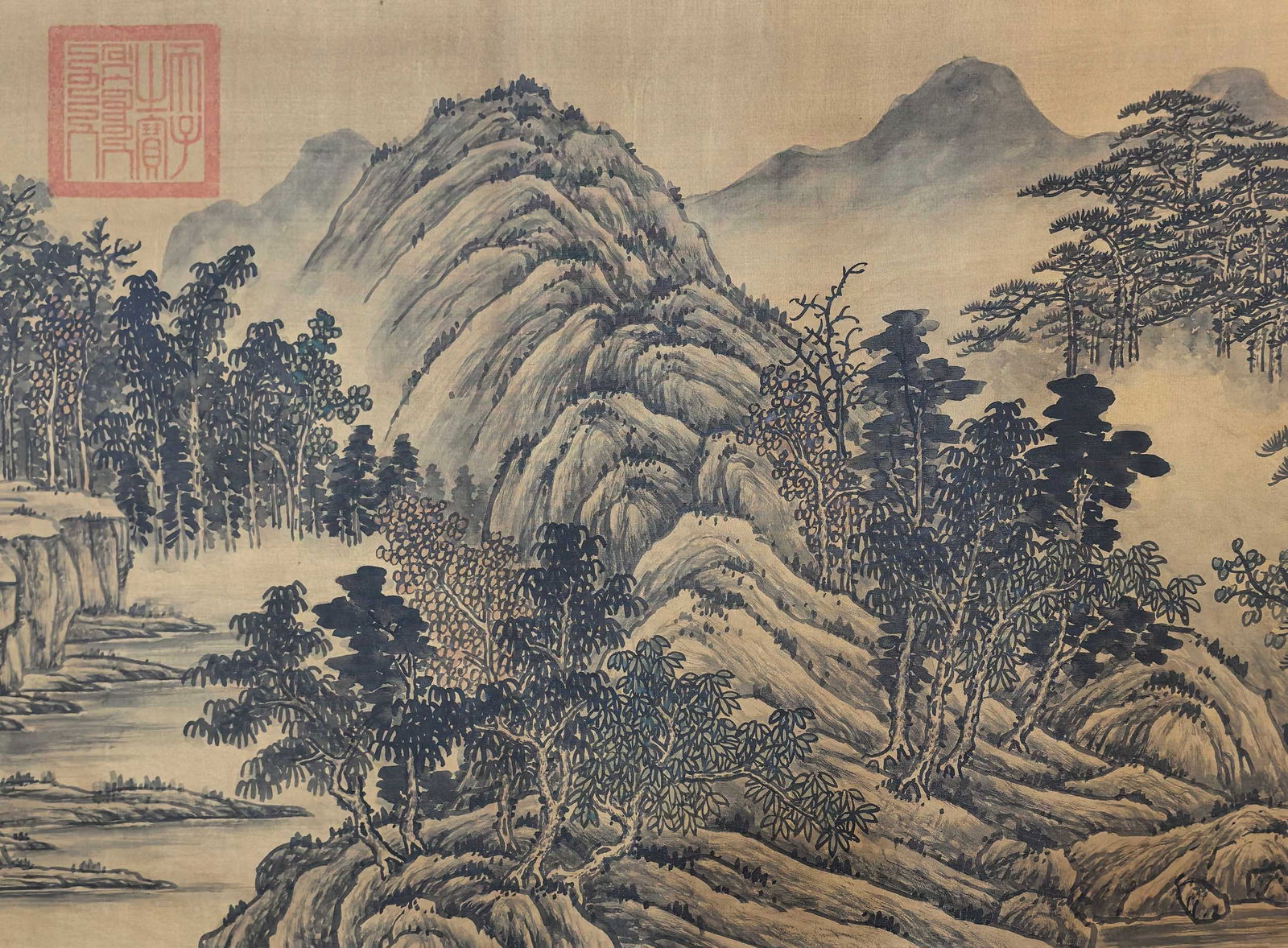 A Chinese Hand Scroll Ink Painting Of Calligraphy On Silk