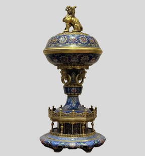A Exquisite Cloisonne Lotus Pattern Eight Treasures Pattern Censer: A Exquisite Cloisonne Lotus Pattern Eight Treasures Pattern Censer Qing Dynasty, China Qianlong Four-character Mark Size:26.8inx11.8in Weight:19KG&#26223;&#27888;&#34013;&#32544;&#26525;&#33714;&#3244