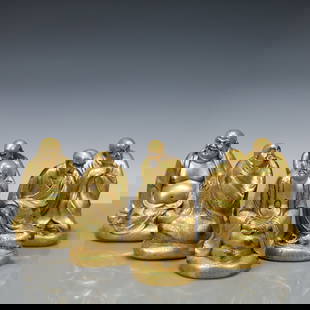 A Exquisite A Set of Gilt Bronze Statue of Arhat: A Exquisite A Set of Gilt Bronze Statue of Arhat Qing Dynasty, China Qianlong Six-character Mark Size:5.3inx5.1inx7.9in Weight:41400g&#19968;&#22871;&#38108;&#37775;&#37329;&#32599;&#27721; &#20013;&#