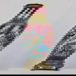 A Exquisite Enamel Inlaid Bronze Flower and Bird Pattern Vase: A Exquisite Enamel Inlaid Bronze Flower and Bird Pattern Vase Qing Dynasty, China Qianlong Six-character Mark Size:9.4inx4.3in&#32418;&#22320;&#29648;&#29701;&#24425;&#28014;&#38613;&#38262;&#38108;&#