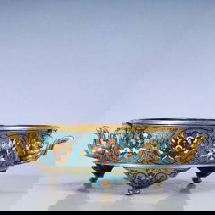A Exquisite Cloisonne Lotus Pattern Double-Ears and Tripod Censer: A Exquisite Cloisonne Lotus Pattern Double-Ears and Tripod Censer Ming Dynasty, China Wanli Six-character Mark