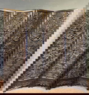 A Huge Zitanwood Seawater and Dragon Pattern Screen: A Huge Zitanwood Seawater and Dragon Pattern Screen,Qing Dynasty, China,Size:73.2inx78.7in