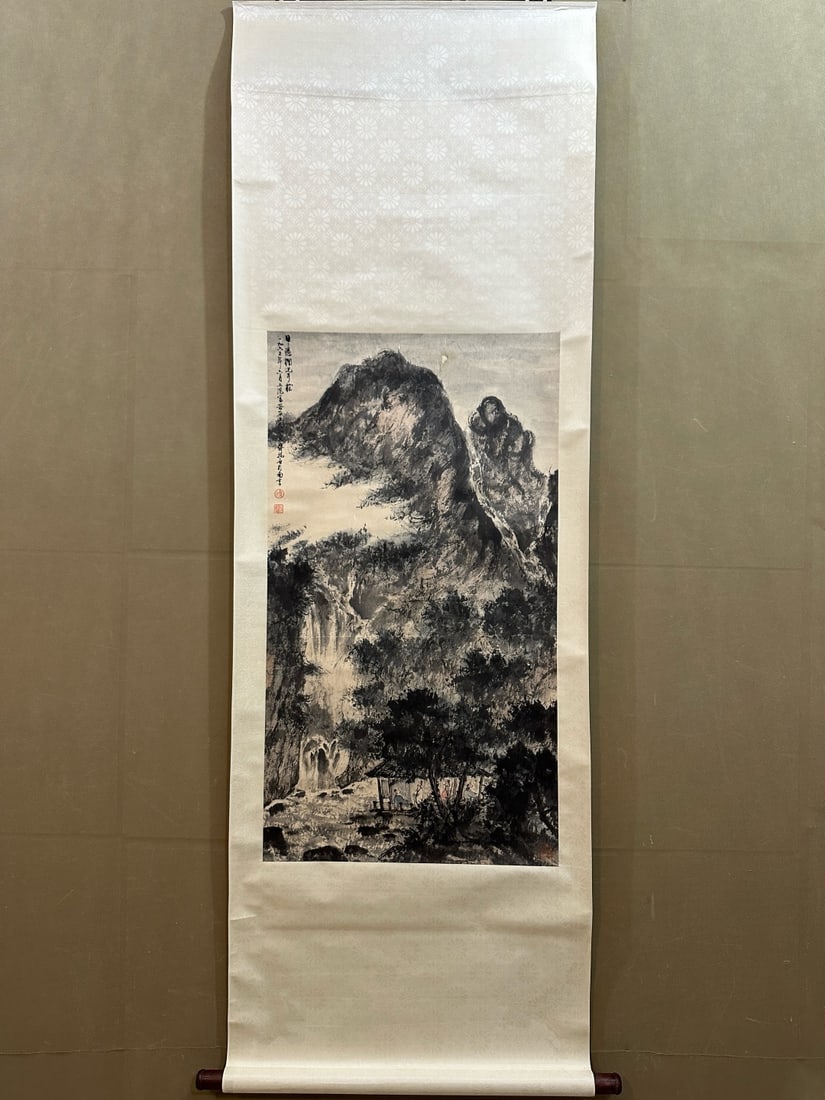 A Chinese Vertical Scroll Ink Painting of Landscape and Figure on Paper,Fu Baoshi: Estimated Value: 3500-7000. A Chinese Vertical Scroll Ink Painting of Landscape and Figure on Paper,Fu Baoshi,Without frame Size:20.9inx37.4in 一幅中国水墨山&