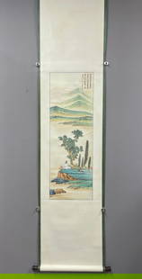 A Chinese Vertical Scroll Ink Painting of Landscape on Paper,Zhang Daqian: Estimated Value: 3500-7000. A Chinese Vertical Scroll Ink Painting of Landscape on Paper,Zhang Daqian,Size:35.8inx12.6in &#19968;&#24133;&#20013;&#22269;&#27700;&#22696;&#23665;&#27700;&#30011;&#31435