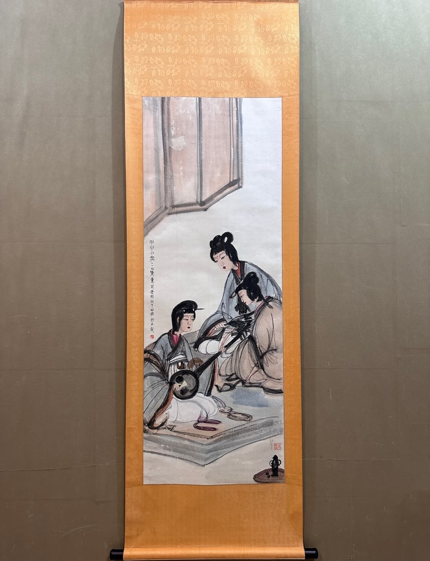 A Chinese Vertical Scroll Ink Painting of Figure on Paper,Fu Baoshi: Estimated Value: 3500-7000. A Chinese Vertical Scroll Ink Painting of Figure on Paper,Fu Baoshi ,Without frame Size:22inx61in 一幅中国水墨人物画&#