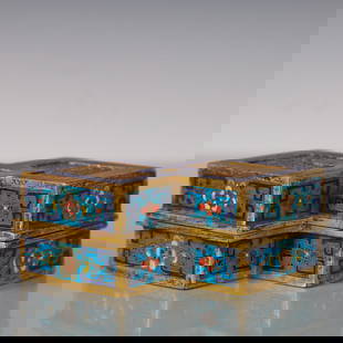 An Exquisite Cloisonne Gilt Bronze Flower Pattern Box: An Exquisite Cloisonne Gilt Bronze Flower Pattern Box Qing Dynasty, China Qianlong Six-character Mark Size:5.3inx3.5inx2in Weight:650g&#26223;&#27888;&#34013;&#38108;&#37775;&#37329;&#33457;&#21321;&#