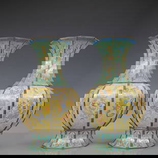 A Exquisite A pair of Coppery Enamel Flower and Butterfly Pattern Dragon and Phoenix Pattern Vase: A Exquisite A pair of Coppery Enamel Flower and Butterfly Pattern Dragon and Phoenix Pattern Vase Qing Dynasty, China