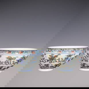 A Pair of Exquisite Doucai Eight Treasures Pattern Cup: A Pair of Exquisite Doucai Eight Treasures Pattern Cup Qing Dynasty, China Yongzheng Six-character Mark Size:3.3inx2in&#26007;&#24425;&#20843;&#23453;&#32441;&#33590;&#26479;&#19968;&#23545; &#20013;&