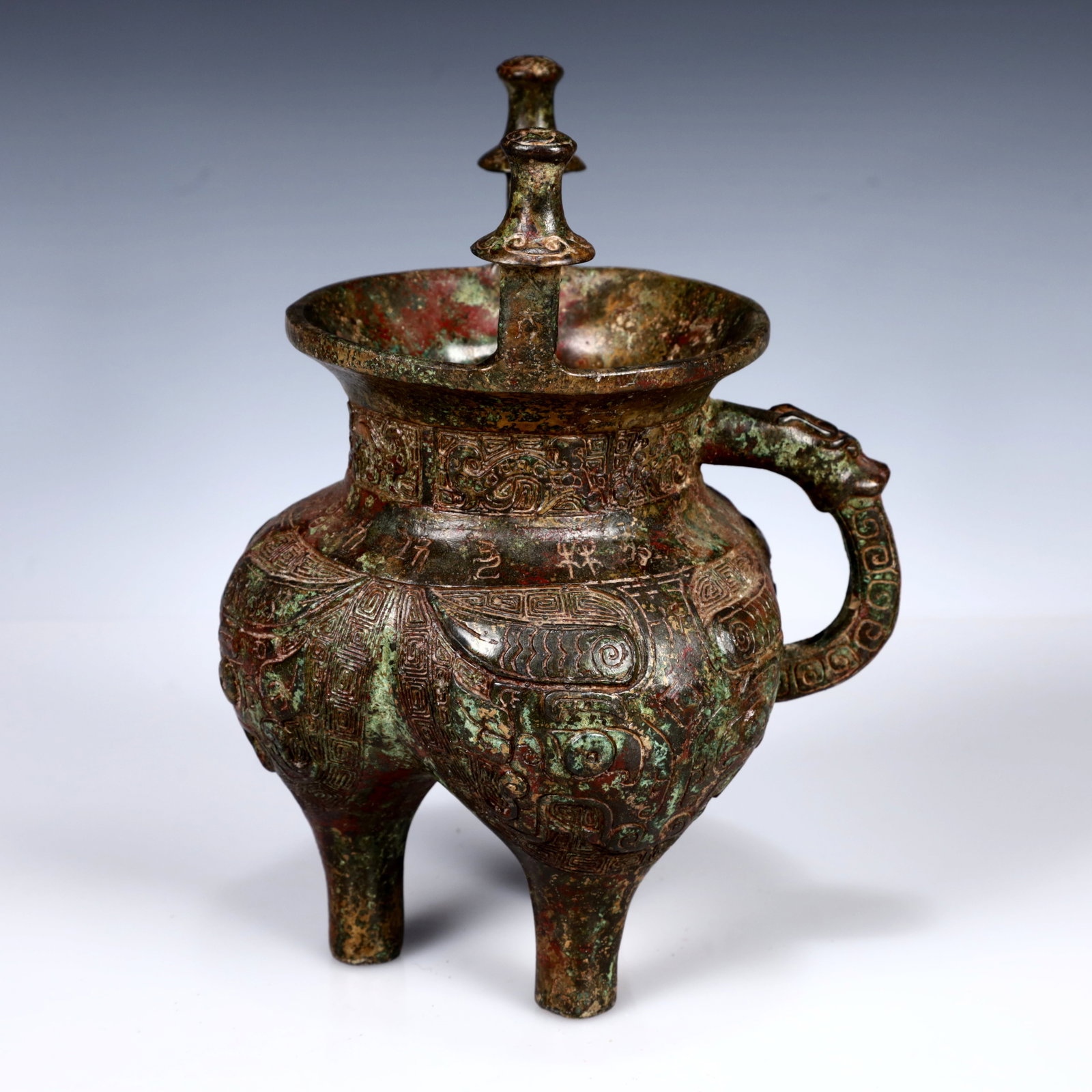 A Rare Bronze Beast-Face Pattern Tripod Ewer,With Inscription (1 of 9)