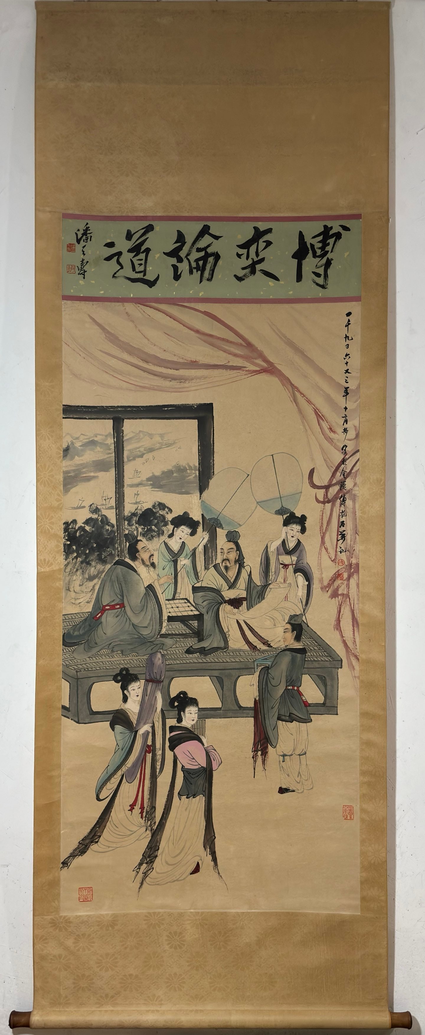 A Chinese Vertical Scroll Ink Painting of Character and Story on Paper,Fu Baoshi: A Chinese Vertical Scroll Ink Painting of Character and Story on Paper,Fu Baoshi,Size:(Without frame)54.7inx26.8in 一幅中国水墨人物故事Ĭ