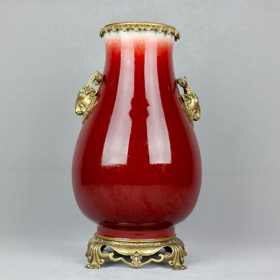 A Huge Red Glazed Inlaid Bronze Sheep-Ears Vase (1 of 9)