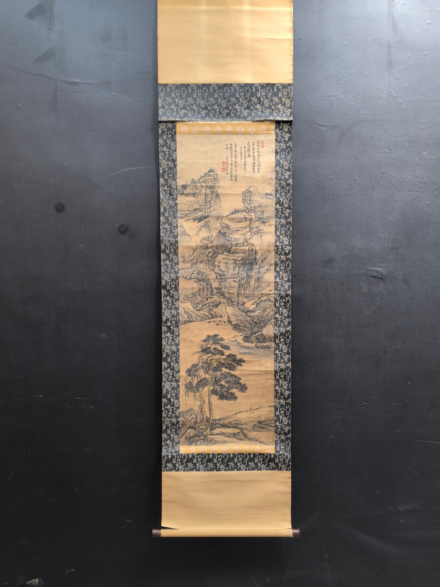 A Chinese Vertical Scroll Ink Painting of Landscape on Paper,Wang Hui: A Chinese Vertical Scroll Ink Painting of Landscape on Paper,Wang Hui,Size:12.8inx41.4in 一幅中国水墨山水画立轴,王翚