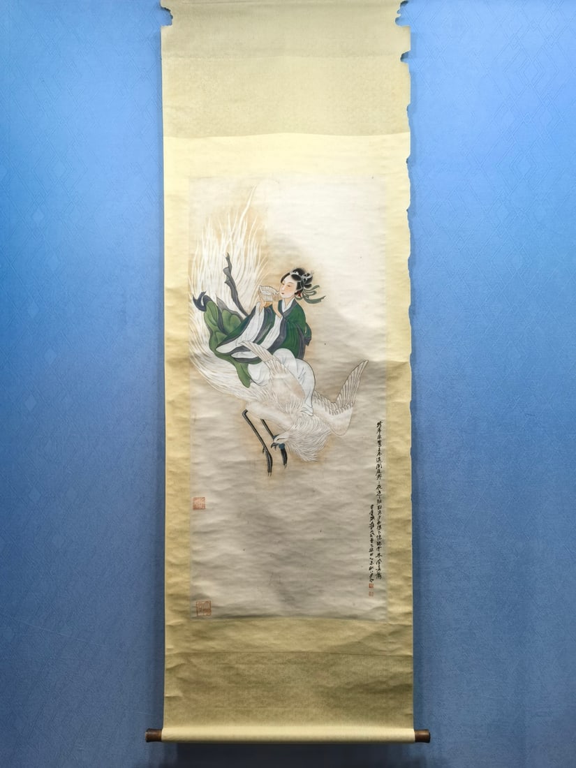 A Chinese Vertical Scroll Ink Painting of Figure on Paper: A Chinese Vertical Scroll Ink Painting of Figure on Paper,Zhang Daqian,Size:22.4inx50.9in 一幅中国水墨人物画立轴,张大Õ