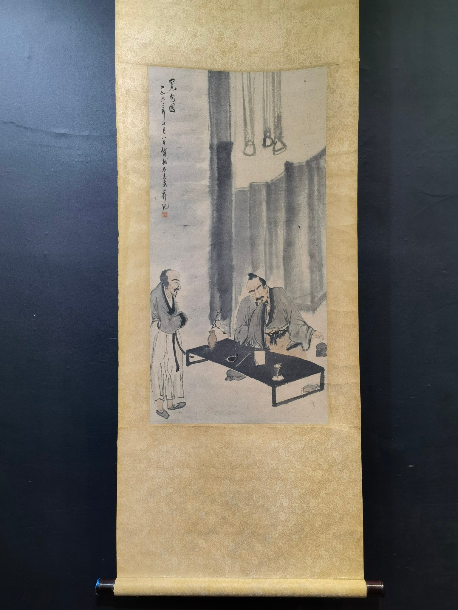A Chinese Vertical Scroll Ink Painting of Figure on Paper: A Chinese Vertical Scroll Ink Painting of Figure on Paper,Fu Baoshi,Size:15.1inx30.1in 一幅中国水墨人物画立轴,傅抱石