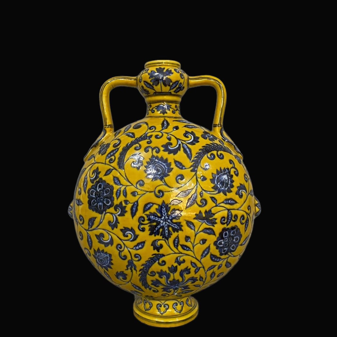 A Rare Blue and White Light Yellow Glaze Flower Pattern Vase (1 of 9)