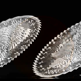 USA Morgan Dollar 1884 Coin: Obv: profile bust with date below and E PLURIBUS UNUM legend and stars around. Rev: eagle with In God we trust above within wreath with UNITED STATES OF AMERICA ONE DOLLAR legend. IN GOD WE TRUST / LI