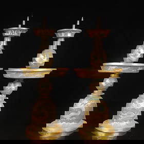 A Pair of Exquisite Gilt Silver Dragon Pattern Candlesticks: A Pair of Exquisite Gilt Silver Dragon Pattern Candlesticks,Tang Dynasty,China,Zhenguan Four-Character Mark,Size:5.5inx13in*2,Weight:2300g 一对银鎏金龙纹Ġ