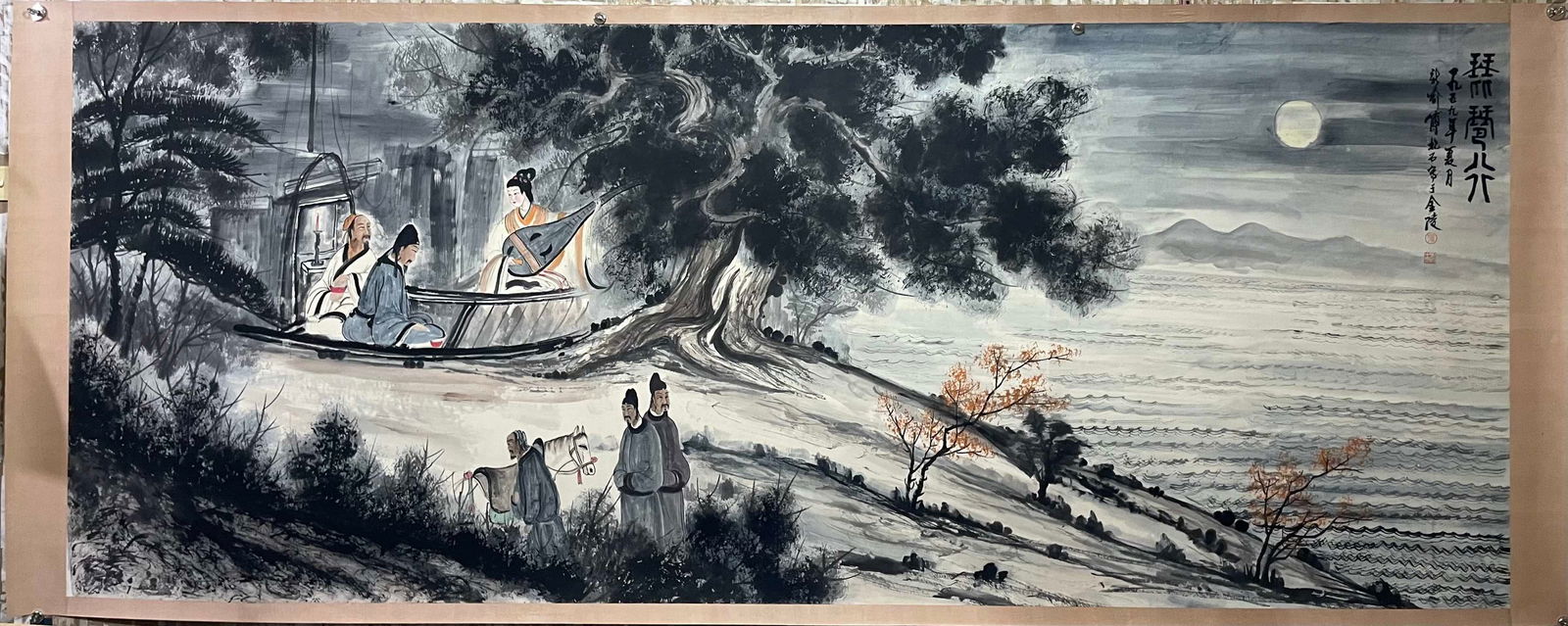 A Chinese Ink Painting of Landscape and Figure on Paper: A Chinese Ink Painting of Landscape and Figure on Paper,Fu Baoshi,Size:57.1inx141.7in 一幅中国水墨山水人物画,傅抱石