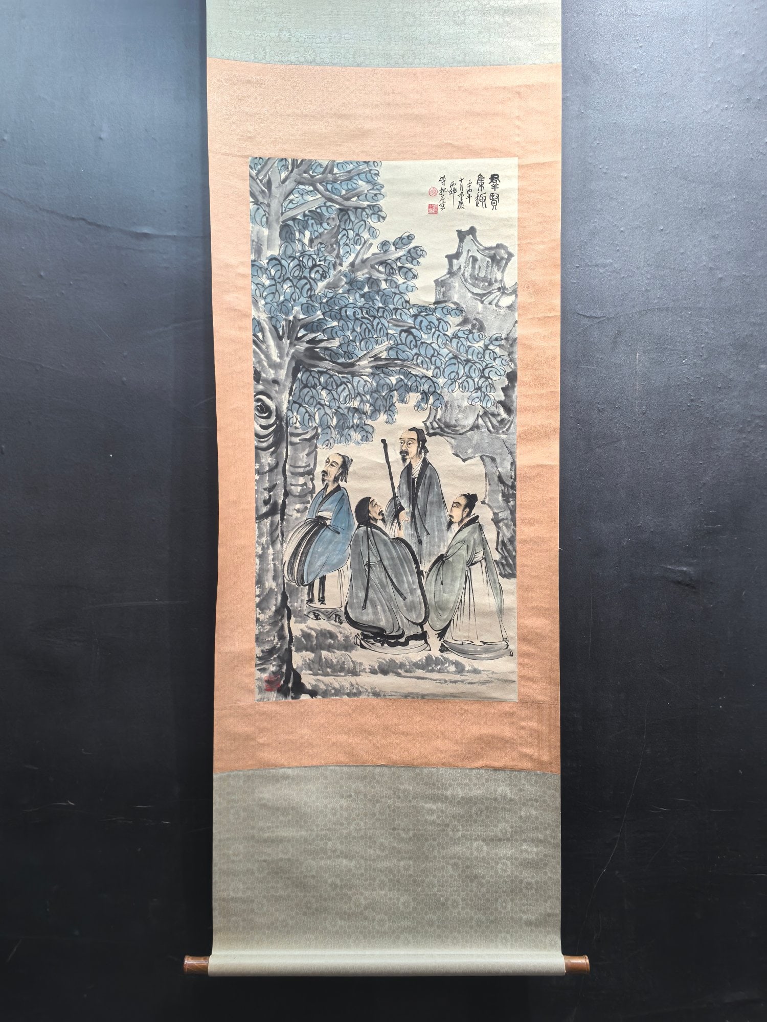 A Chinese Vertical Scroll Ink Painting of Figure on Paper: A Chinese Vertical Scroll Ink Painting of Figure on Paper,Fu Baoshi,Size:19.2inx39.1in 一幅中国水墨人物画立轴,傅抱石