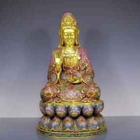 An Exquisite Gilt Bronze Cloisonne Statue of Avalokitesvara