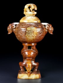 An Exquisite White Jade Double-Ears Censer