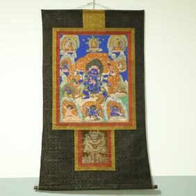 An Exquisite Brocade Painted Color Six-arms Statue of Vajra Tangka