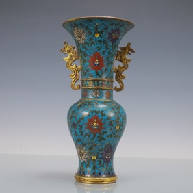 A Exquisite Cloisonne Lotus Pattern Double-Ears Vase