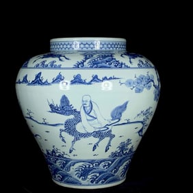 An Exquisite Blue and White Character and Story Pattern Seawater Pattern Jar