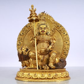 A Exquisite Gilt Bronze Statue of Mammon Rides the Lion
