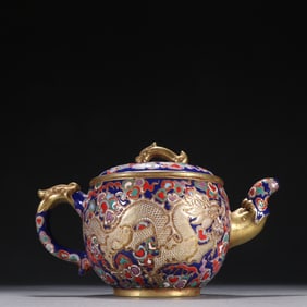 An Exquisite Purple Sands Gilt Enamel Dragon Pattern Teapot