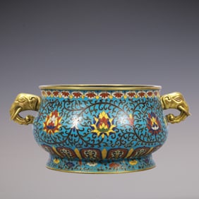 A Exquisite Cloisonne Lotus Pattern Elephant-Ears Censer